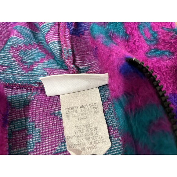 Vintage Fuzzy Sweatshirt Hoodie Sz Large 80s 90s Ski Lodge Neon Retro Grunge - Picture 7 of 16